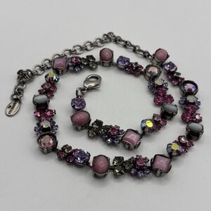 Vintage Sorrelli Choker Necklace Multicolored Crystal Silver Tone 12"